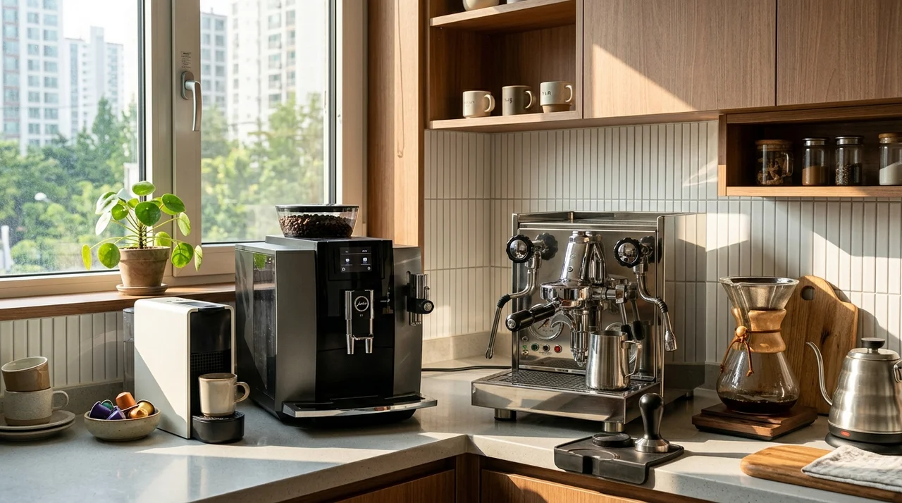커피머신 종류별 차이점 완벽 비교 (캡슐 vs 전자동 vs 반자동)